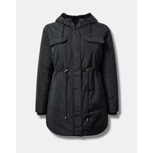 Torrid Women's Plus Size Deep Black Fur Lined Parka Winter Jacket Size 5 5X New - Picture 1 of 7